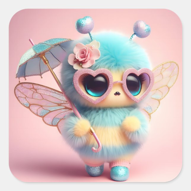 Pegatina Cuadrada Cute Bee (Anverso)