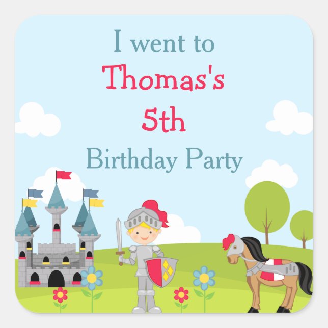 Pegatina Cuadrada Cute Blonde Knight 'Fui a' (Anverso)