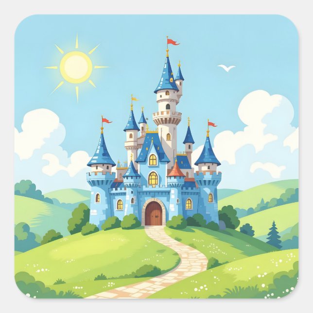 Pegatina Cuadrada Cute blue and white castle (Anverso)