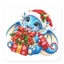 Cute Blue Christmas Dragon Sticker se traduce a Pe