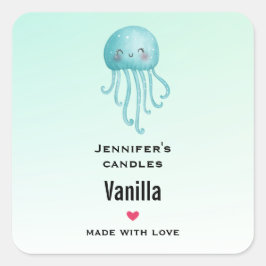 Pegatina Cuadrada Cute Blue-Green Jellyfish Candle Business