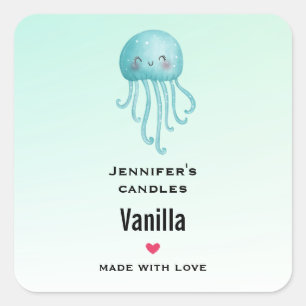 Pegatina Cuadrada Cute Blue-Green Jellyfish Candle Business