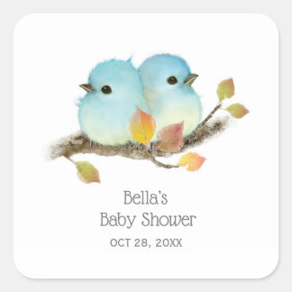 Pegatina Cuadrada Cute Bluebirds Bird Baby Shower