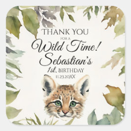 Pegatina Cuadrada Cute Bobcat Woodland Gracias Cumpleaños