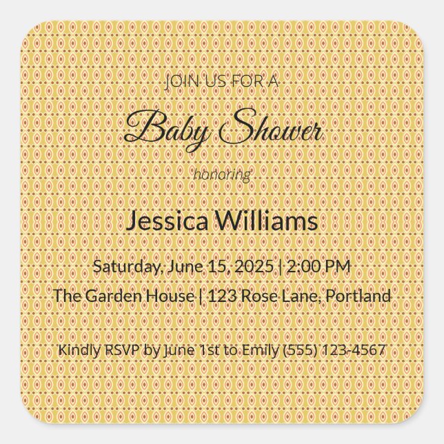 Pegatina Cuadrada Cute Boho Baby Shower Género neutro, Personalizabl (Anverso)