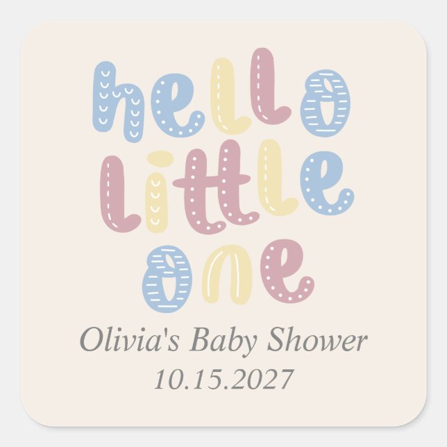 Pegatina Cuadrada Cute Boho Hello Little One Baby Shower (Anverso)