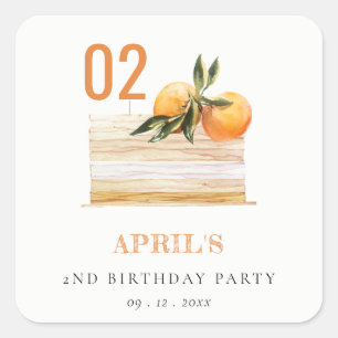 Pegatina Cuadrada Cute Boho Naranja Fruit Cake Cualquier Edad Cumple