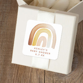 Pegatina Cuadrada Cute Boho Rainbow Gender Neutral Baby Shower