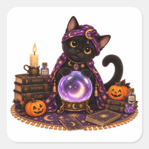 Pegatina Cuadrada Cute Bombay Cat Fortune Teller Halloween