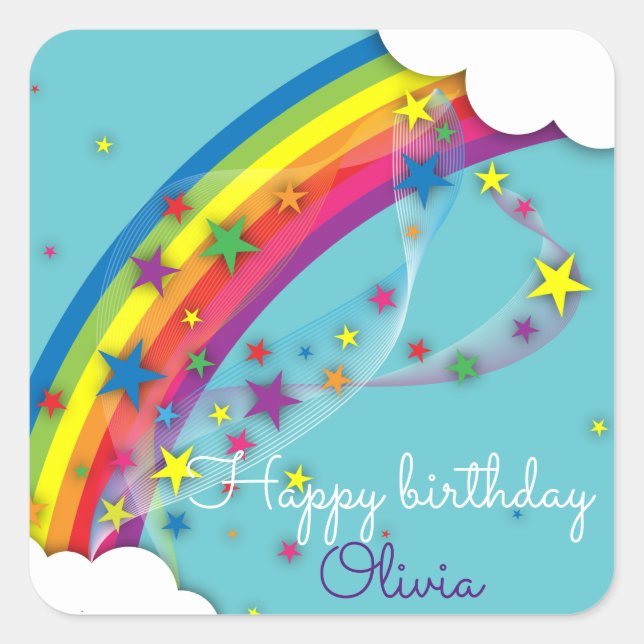Pegatina Cuadrada Cute Bonito Girly Rainbow Stars Sky and Clouds (Anverso)