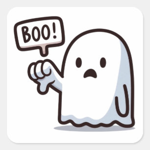 Pegatina Cuadrada Cute BOO! Fantasma pulgar hacia abajo