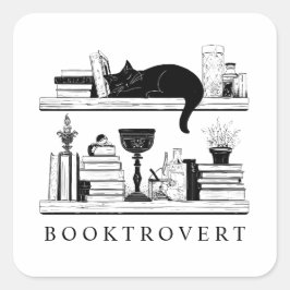 Pegatina Cuadrada Cute Booktrovert Book Lover's Cat 