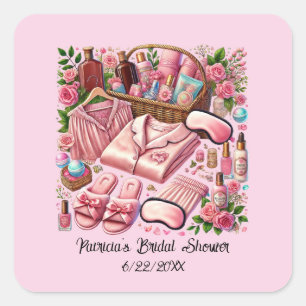 Pegatina Cuadrada Cute Bridal Shower agregar fecha