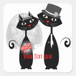 Pegatina Cuadrada Cute Bride | Gatos Bodas Groom Personalizados