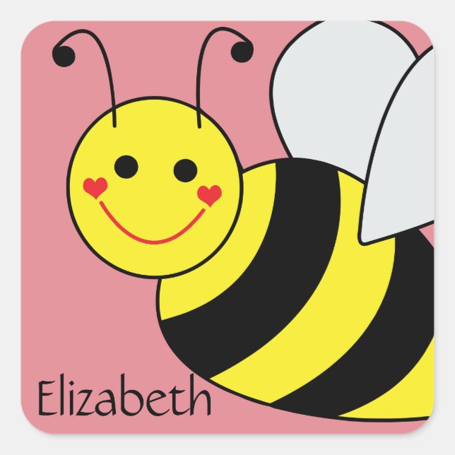 Pegatina Cuadrada Cute Bumble Bee Personalizado (Anverso)