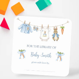 Pegatina Cuadrada Cute Bunny Boy Clothesline Book Plate
