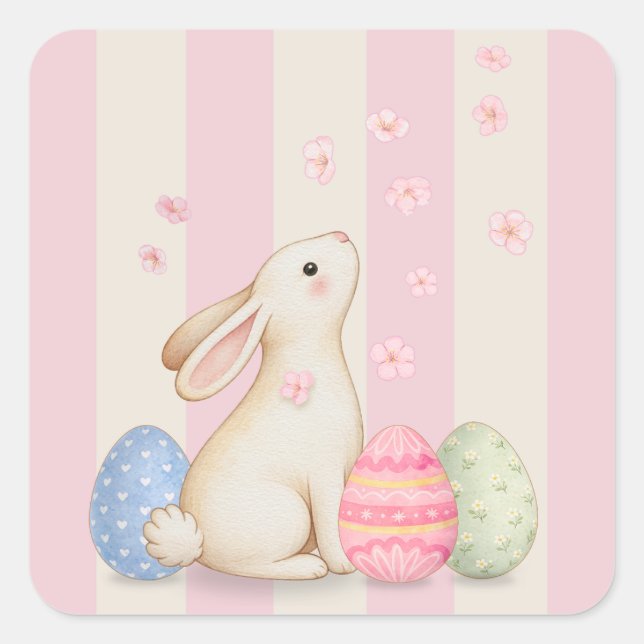 Pegatina Cuadrada Cute Bunny Pastel Easter Square Sticker  (Anverso)