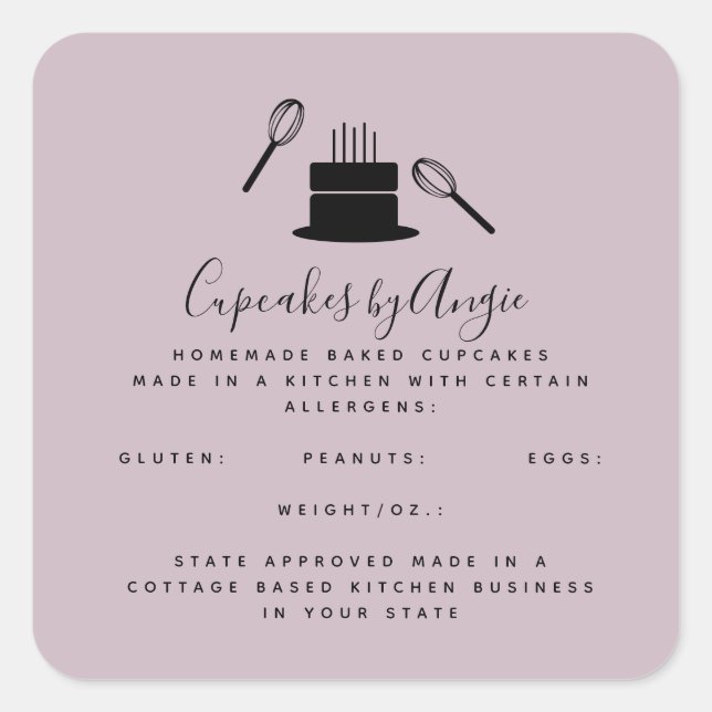 Pegatina Cuadrada Cute Cake Whisk Food Business Black Pink (Anverso)