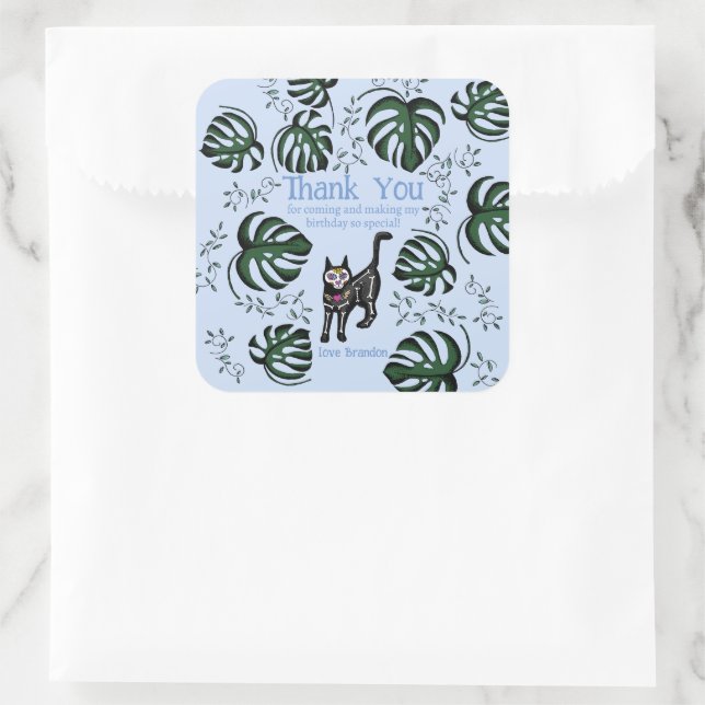 Pegatina Cuadrada Cute Calavera Gatos Niños Fiesta de Cumpleaños Fav (Bolso)