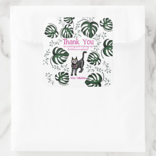 Pegatina Cuadrada Cute Calavera Gatos Niños Fiesta de Cumpleaños Fav