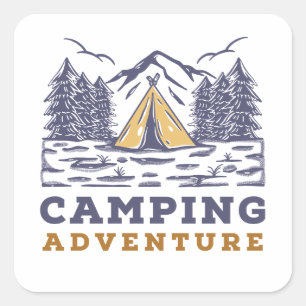 Pegatina Cuadrada Cute Camping Sticker al aire libre aventura al