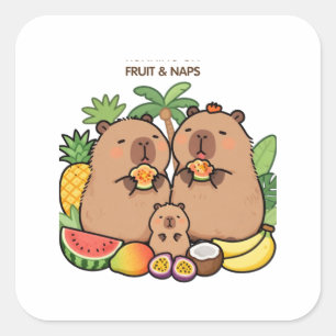 Pegatina Cuadrada Cute Capybara Frutas & Siestas Sticker Capybar F