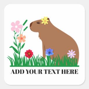Pegatina Cuadrada Cute Capybara y flores 