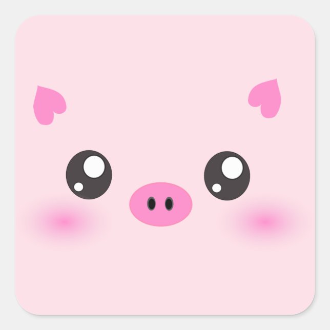 Pegatina Cuadrada Cute Cara de cerdo - minimalismo kawaii (Anverso)