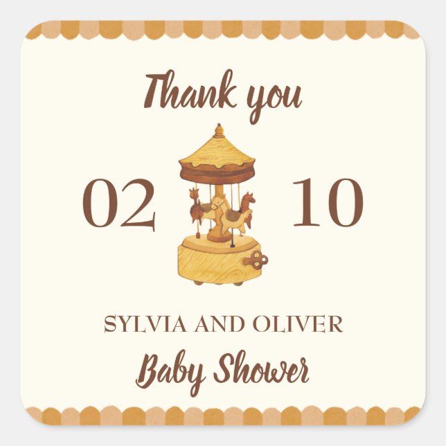 Pegatina Cuadrada Cute carrusel de agua neutra de género ducha de be (Anverso)