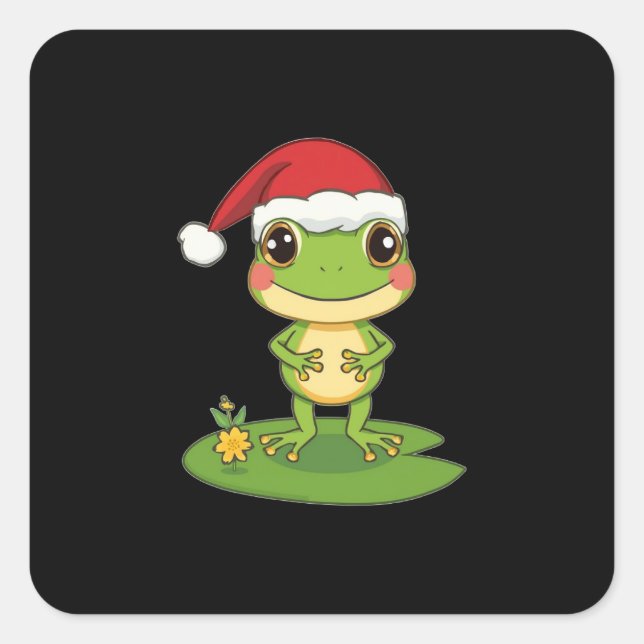 Pegatina Cuadrada Cute Cartoon Frog Character Wearing a Santa Hat on (Anverso)