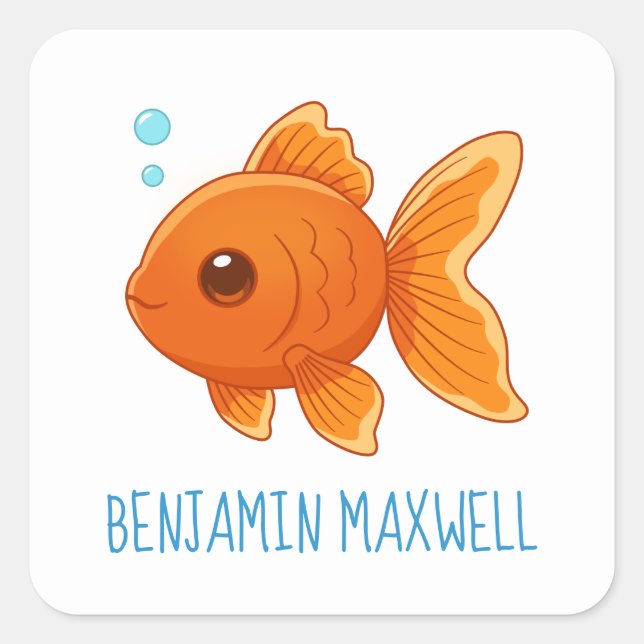 Pegatina Cuadrada Cute Cartoon Goldfish Custom Name (Anverso)