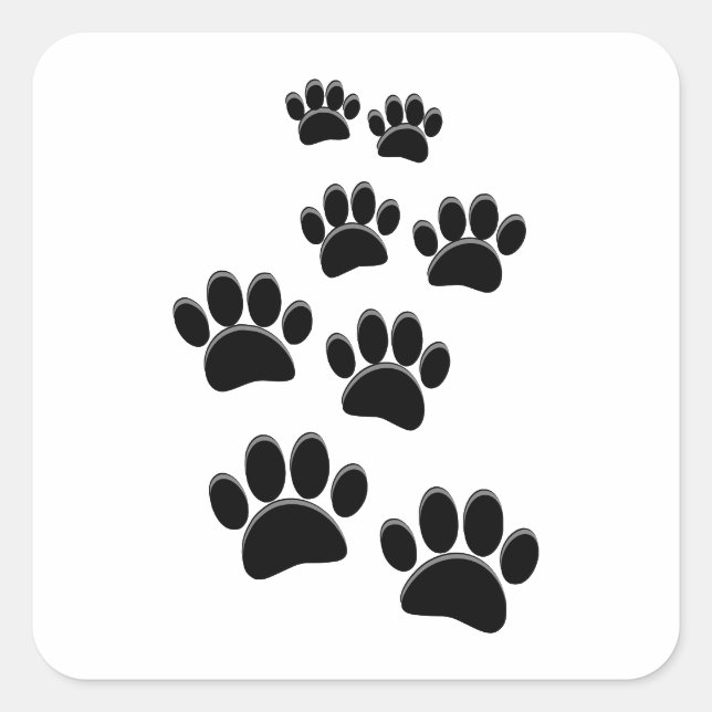 Pegatina Cuadrada Cute Cartoon Pet Paw Trail Blck (Anverso)