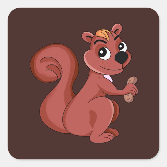 Pegatina Cuadrada Cute cartoon squirrel with a peanut Sticker (Anverso)