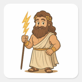 Pegatina Cuadrada Cute Cartoon Zeus – Greek Mythology God of Thunder
