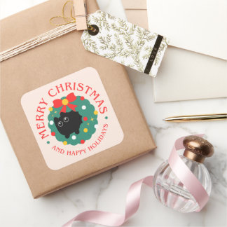 Pegatina Cuadrada Cute Cat Christmas Sticker