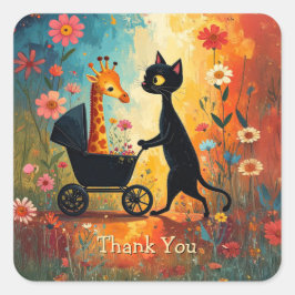 Pegatina Cuadrada Cute Cat Giraffe Sticker