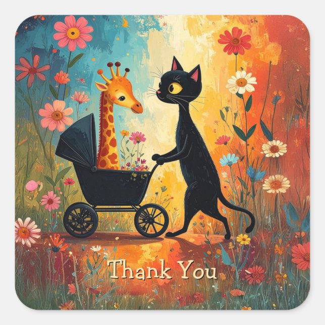 Pegatina Cuadrada Cute Cat Giraffe Sticker (Anverso)