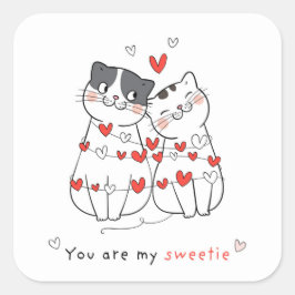 Pegatina Cuadrada Cute Cat Love Pareja