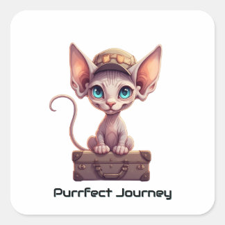 Pegatina Cuadrada Cute Cat Luggage Tag  Gift for Cat Lovers & Travel