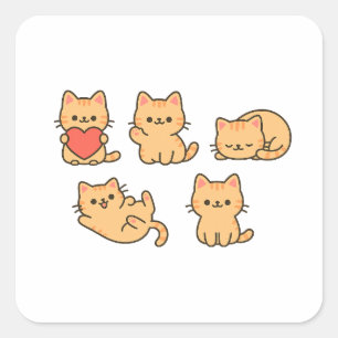 Pegatina Cuadrada Cute Cat PNG Sticker – 5 Gatos Transparentes   Vel