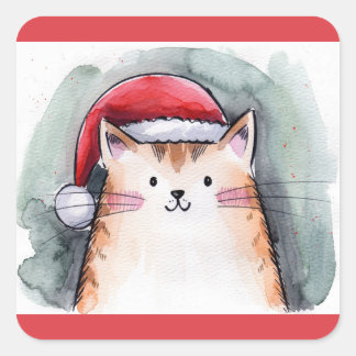 Pegatina Cuadrada Cute Cat with Santa Hat Square Stickers