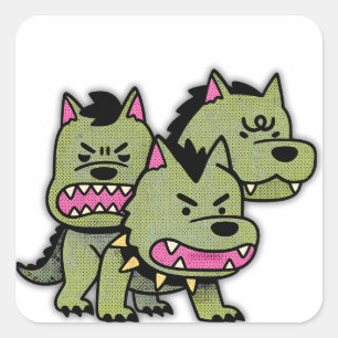 Pegatina Cuadrada Cute Cerberus Perro de Tres Cabezas Sticker de Dib