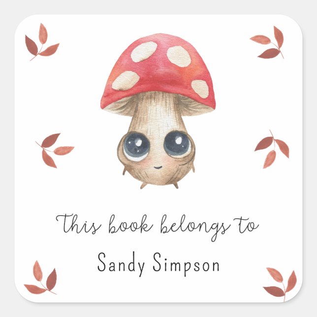 Pegatina Cuadrada Cute champihroom - este libro pertenece a (Anverso)