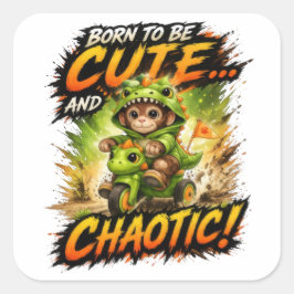 Pegatina Cuadrada Cute Chaos Dino Sticker Funny Kawaii
