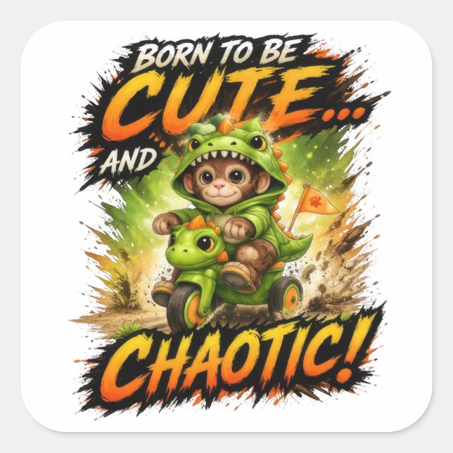 Pegatina Cuadrada Cute Chaos Dino Sticker Funny Kawaii (Anverso)