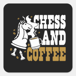 Pegatina Cuadrada Cute Chess and Coffee Chess Lover Knight Art