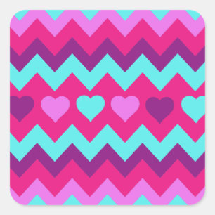 Pegatina Cuadrada Cute Chevron Hearts Regalos Chicas adolescentes Ve