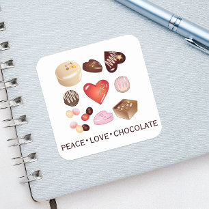Pegatina Cuadrada Cute Chic Paz Amor Chocolate Caramelo Corazón