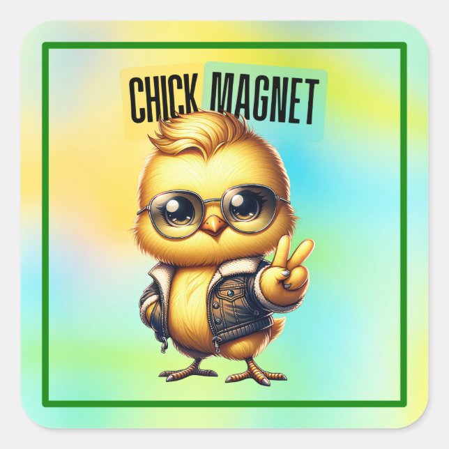 Pegatina Cuadrada Cute Chick Magnet Funny Easter-54546 (Anverso)