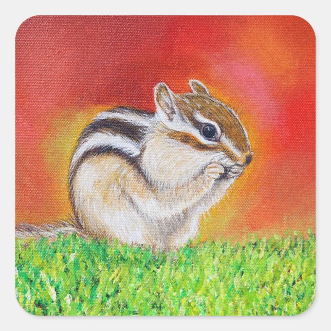 Pegatina Cuadrada Cute Chipmunk Painting (Anverso)